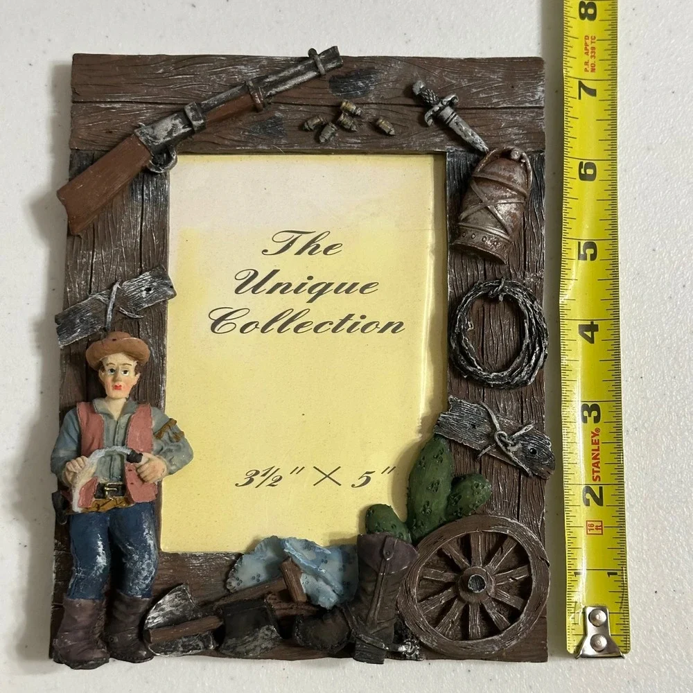 Unique Collection Western Cowboy 3D Relief Picture Frame Faux Wood Resin Rustic